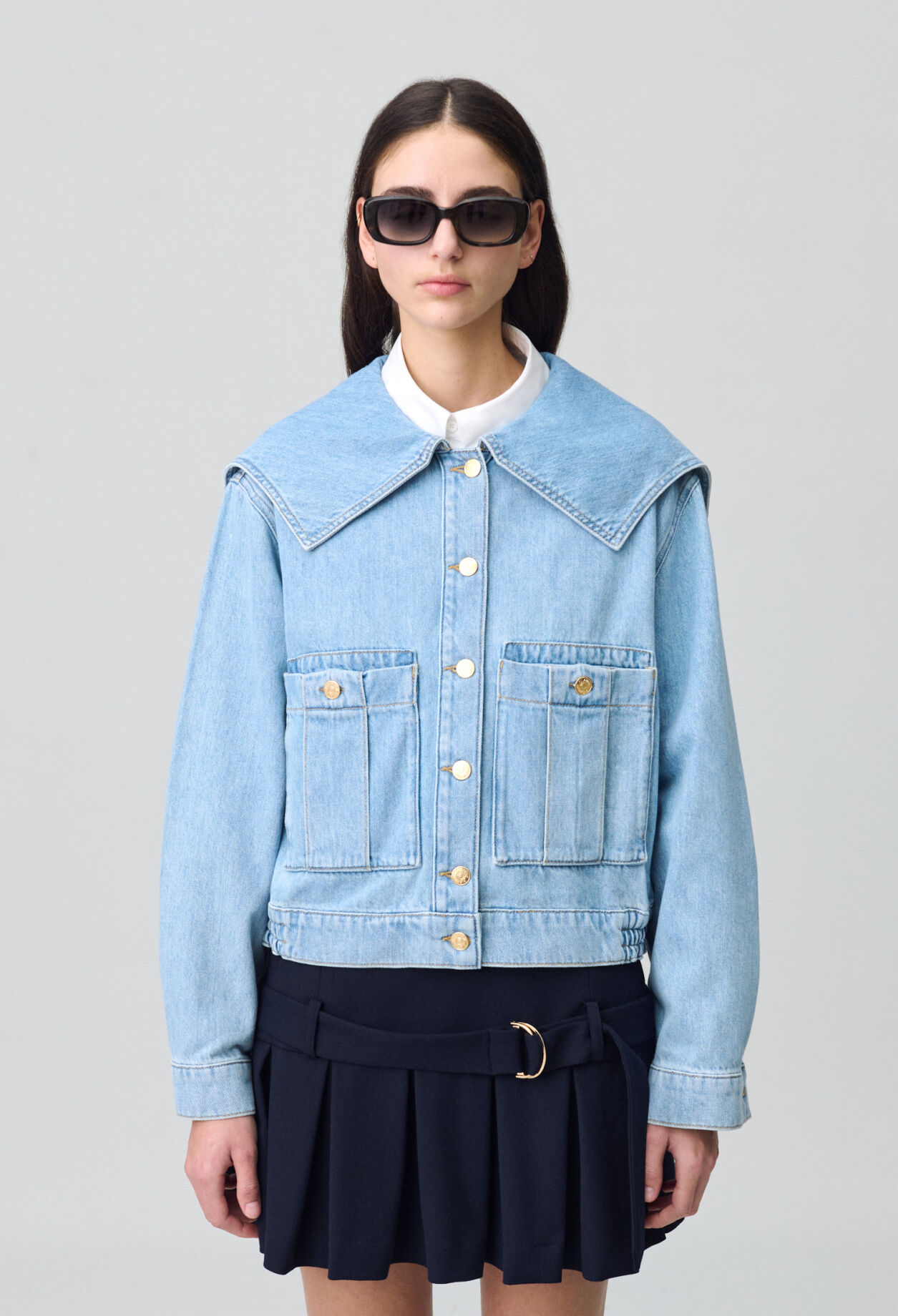 Chaqueta denim con cuello ancho