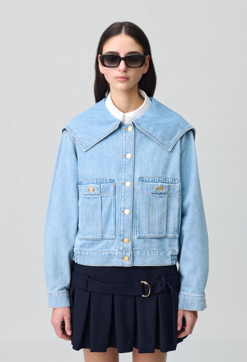 Chaqueta denim con cuello ancho