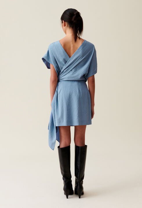 Vestido corto cruzado rayas azul