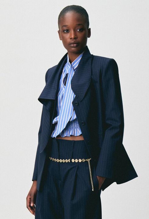Chaqueta lana pa&ntilde;uelo extra&iacute;ble