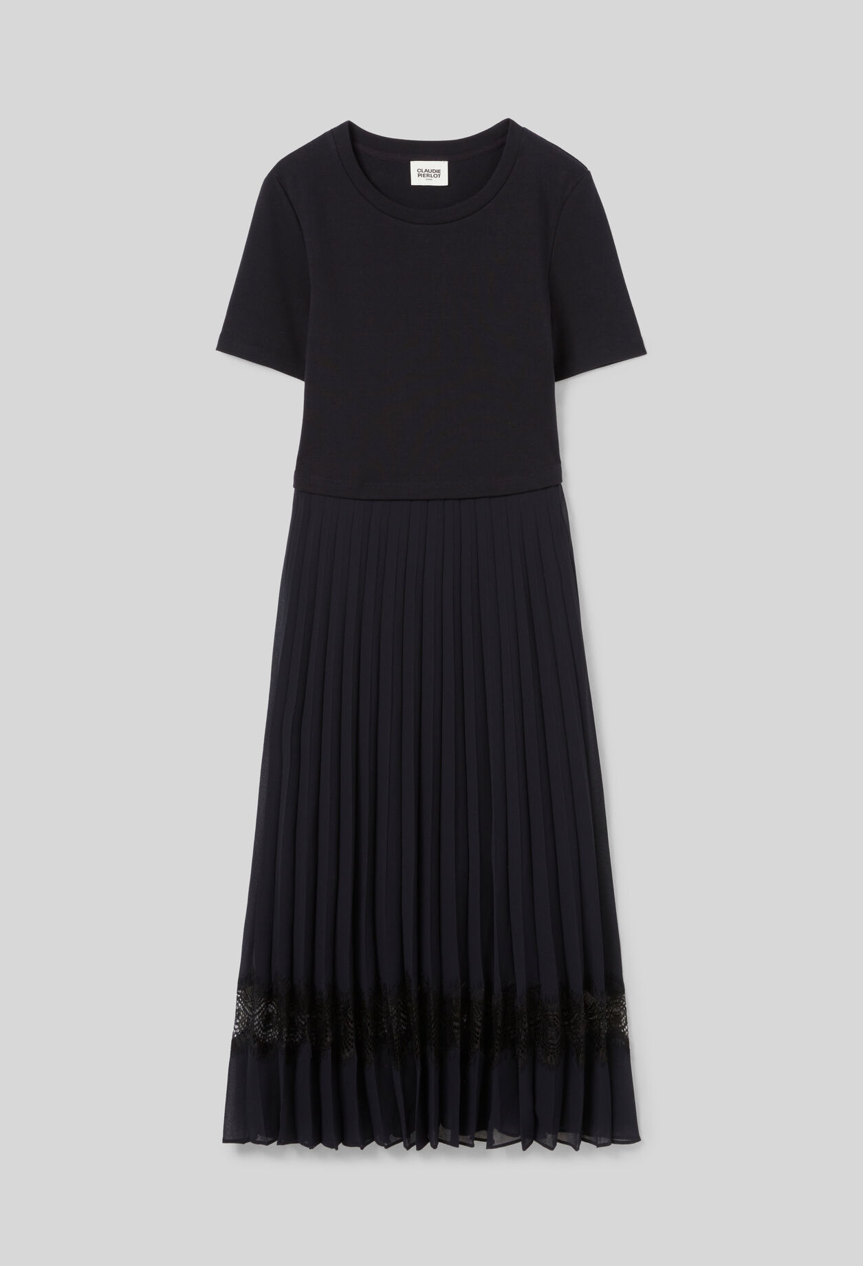Vestido bimaterial negro y azul marino 