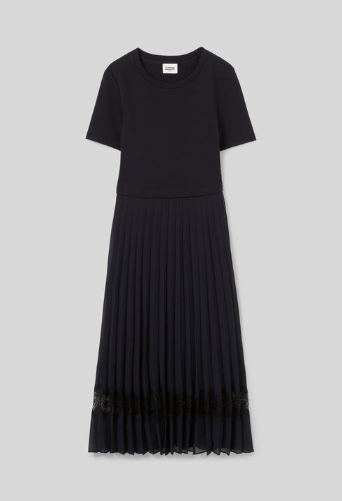 Vestido bimaterial negro y azul marino 