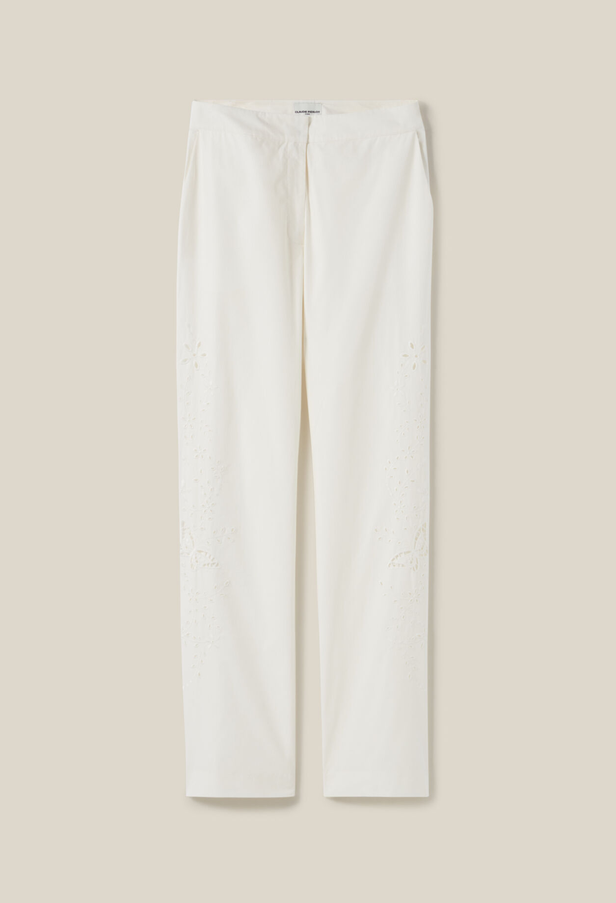 Pantalón recto color crudo bordado