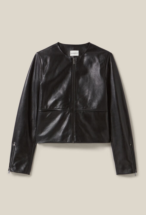 Chaqueta corta de cuero cuello redondo