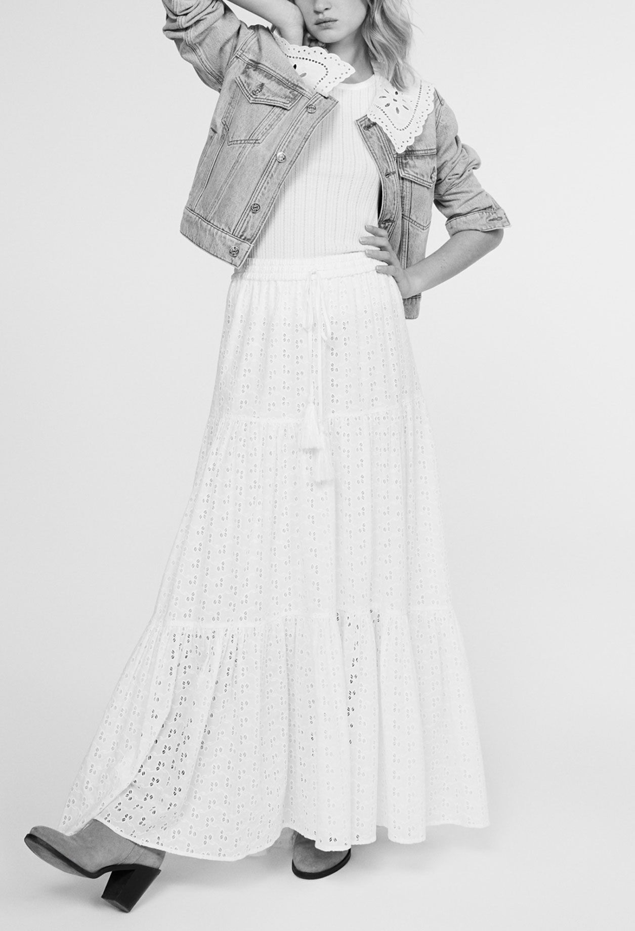 Falda midi bordada de algodón bio