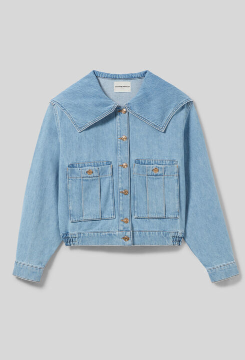 Chaqueta denim con cuello ancho