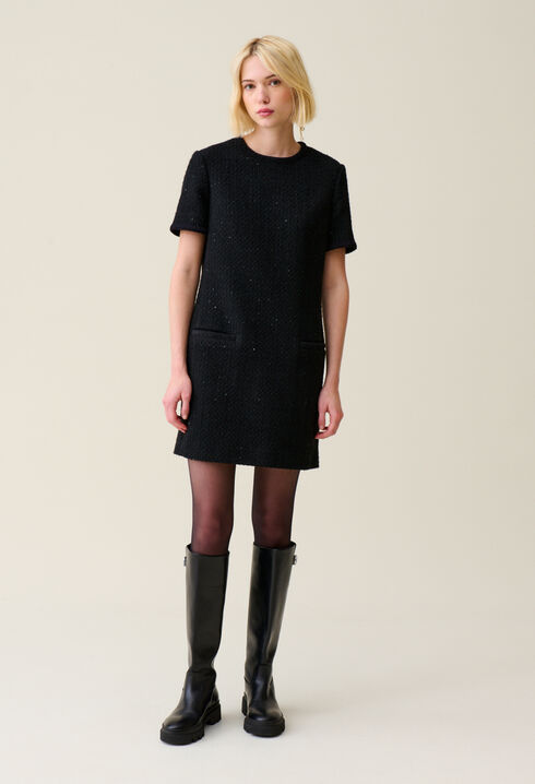 Vestido corto de tweed negro