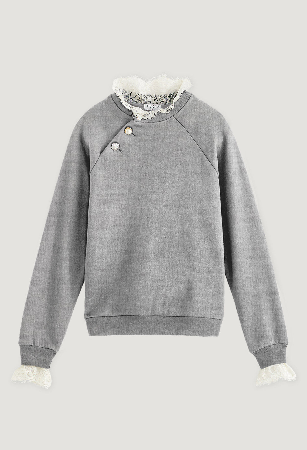Sudadera gris de cuello victoriano