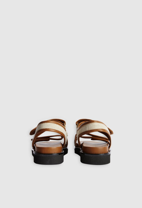 Sandalias de piel y tela beige