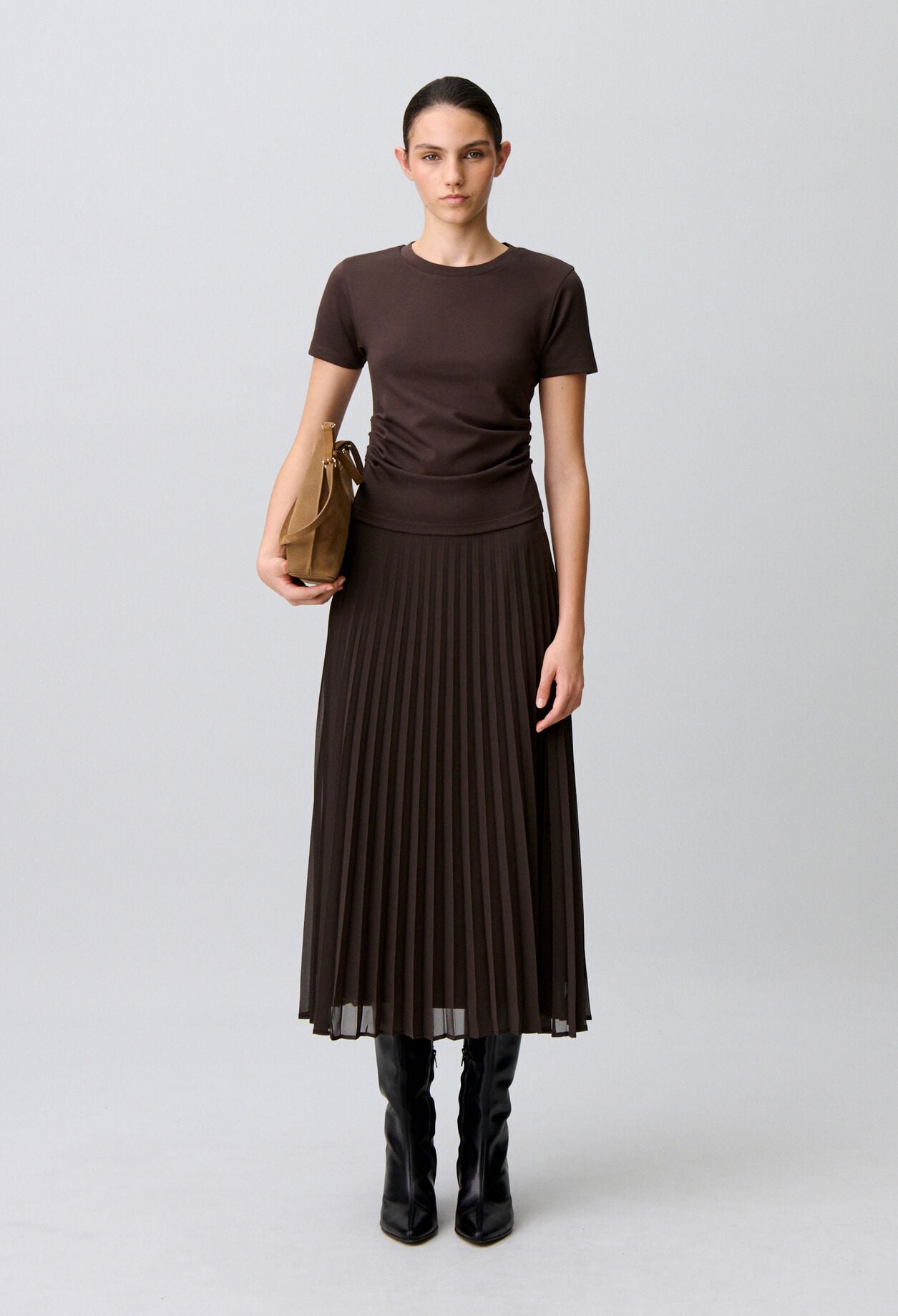 Vestido bimaterial plisado