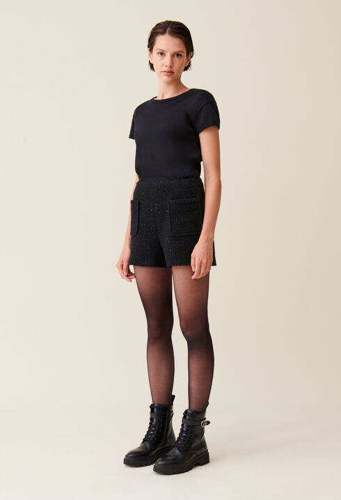 Short negro recto de tweed