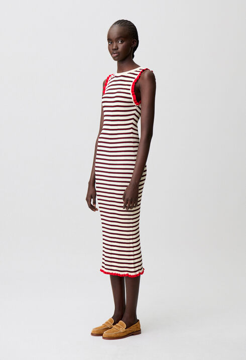 Vestido punto a rayas con volantes