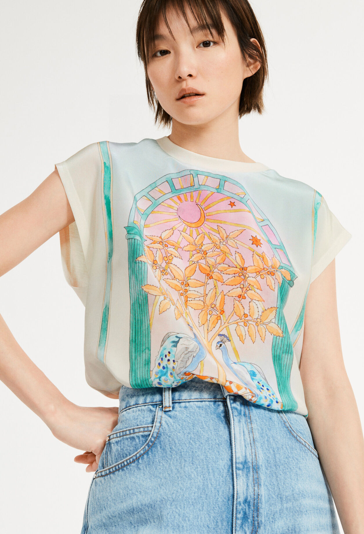 Camiseta de seda estampada
