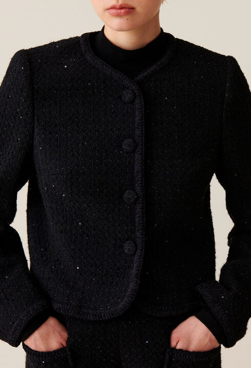Chaqueta recta de tweed negra