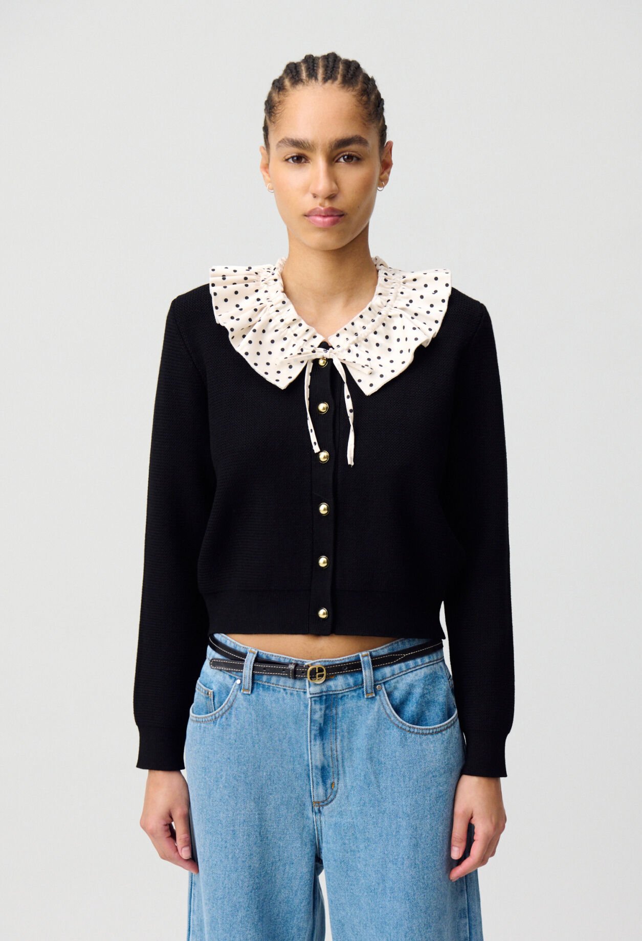 Cardigan de punto fino con cuello