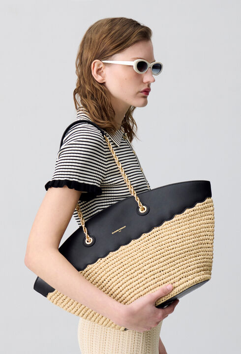 Bolso tote cuero y tejido trenzado
