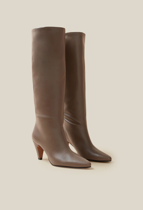 Botas de tacón de cuero liso