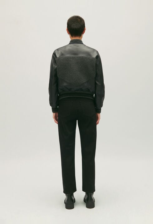 Cazadora de piel de dos materiales