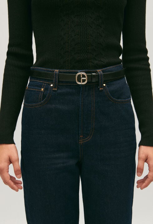 Cinturón de estrás de cuero negro