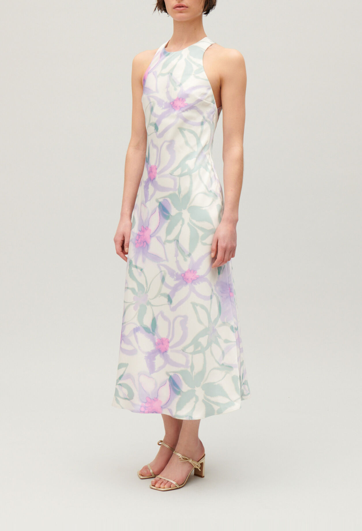 Vestido largo satinado estampado