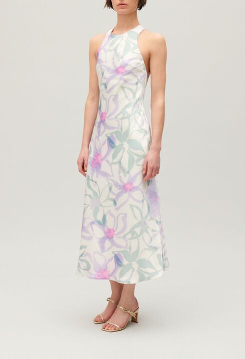 Vestido largo satinado estampado