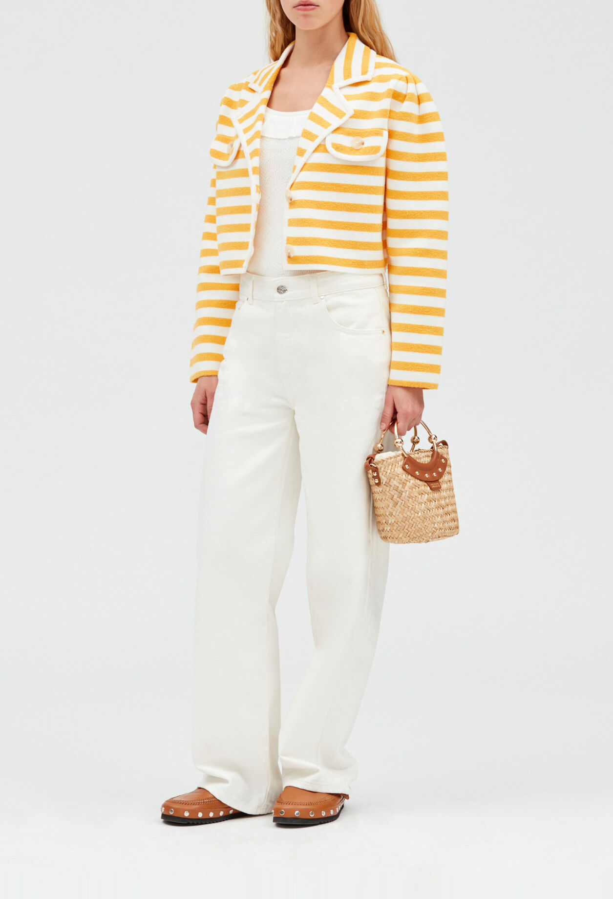 Cárdigan corto de rizo de rayas