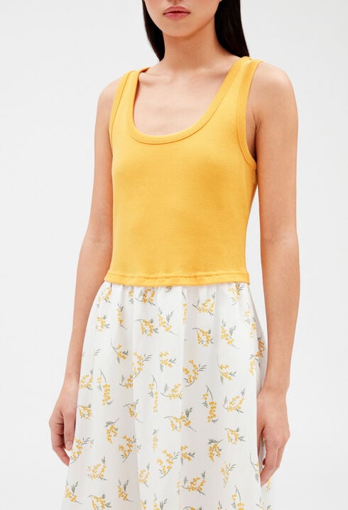 Vestido midi bimaterial mimosa