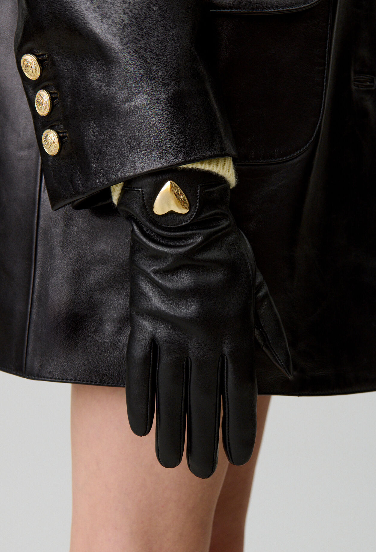 Guantes piel corazón dorado