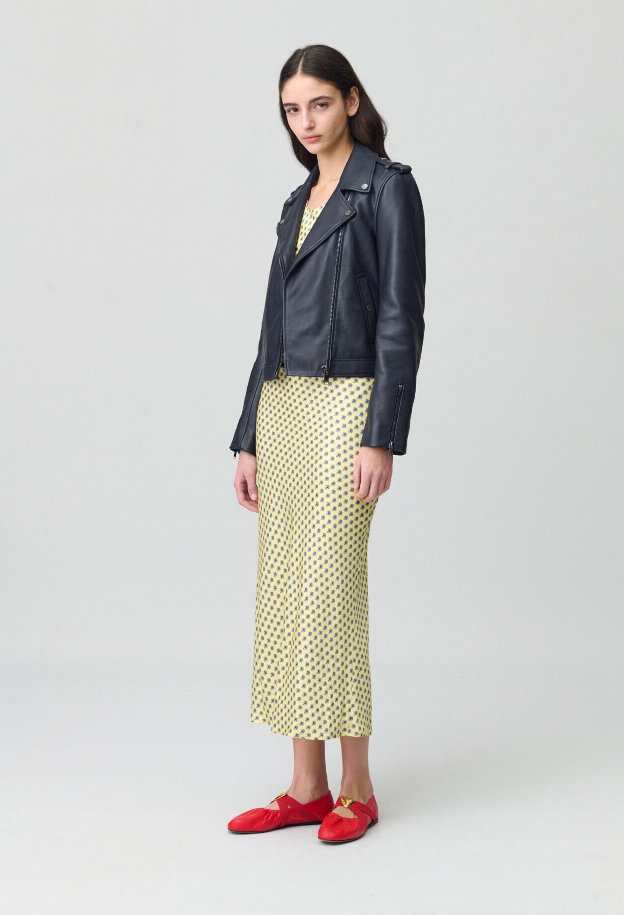 Chaqueta de cuero granulado negro