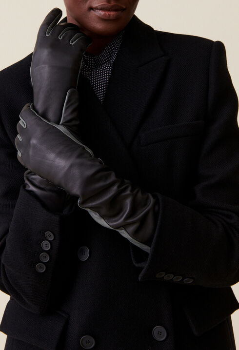 Guantes largos bicolor en cuero