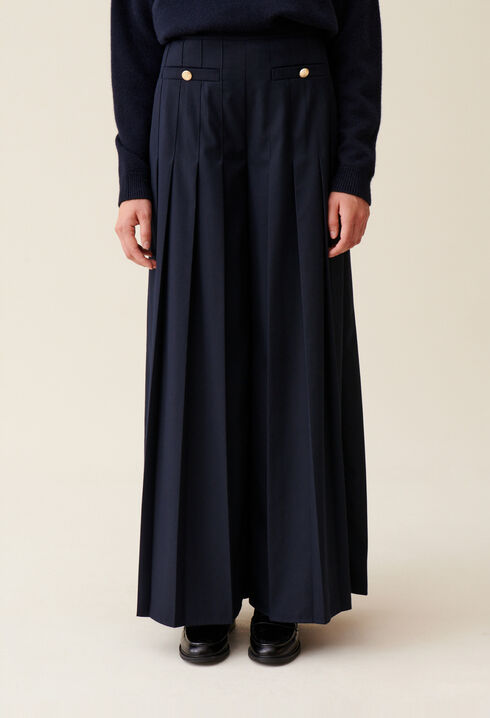 Pantal&oacute;n plisado amplio azul marino 