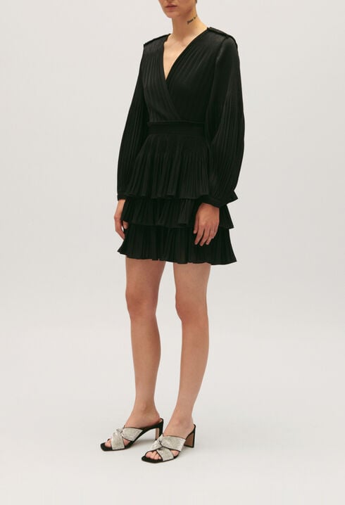 Vestido corto plisado negro