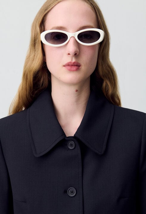 Chaqueta caja mezcla de lana negra