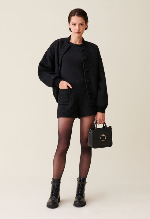 Short negro recto de tweed