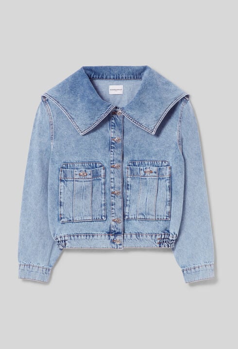 Chaqueta denim pespuntes contraste