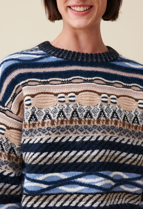 Jersey corto con rayas y estampados