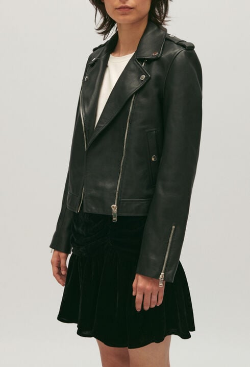 Chaqueta de cuero granulado negro 