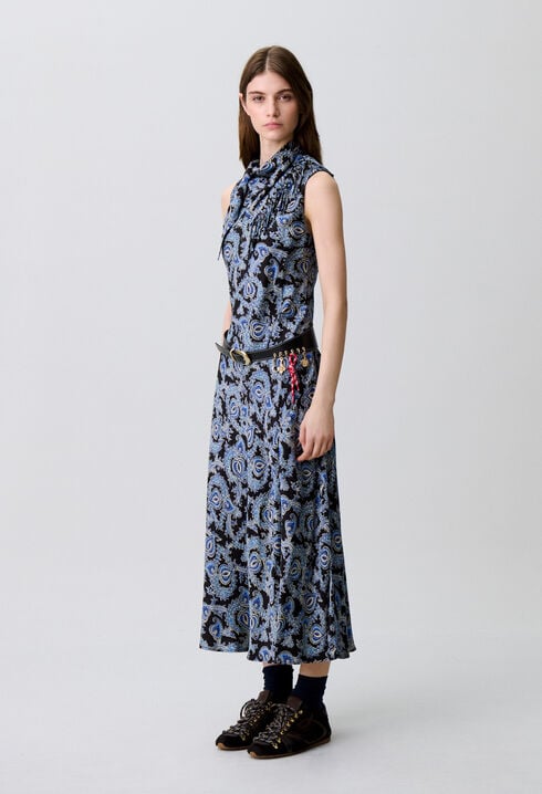 Vestido fluido satinado estampado