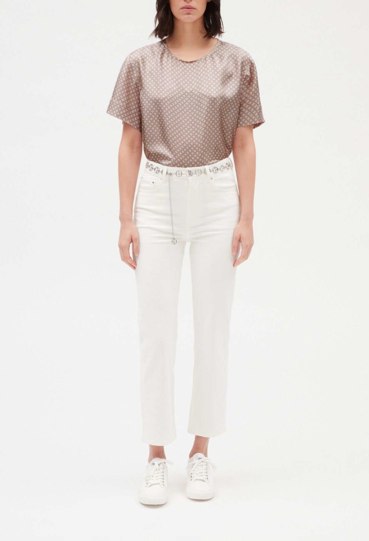 Blusa de seda estampada en rosa