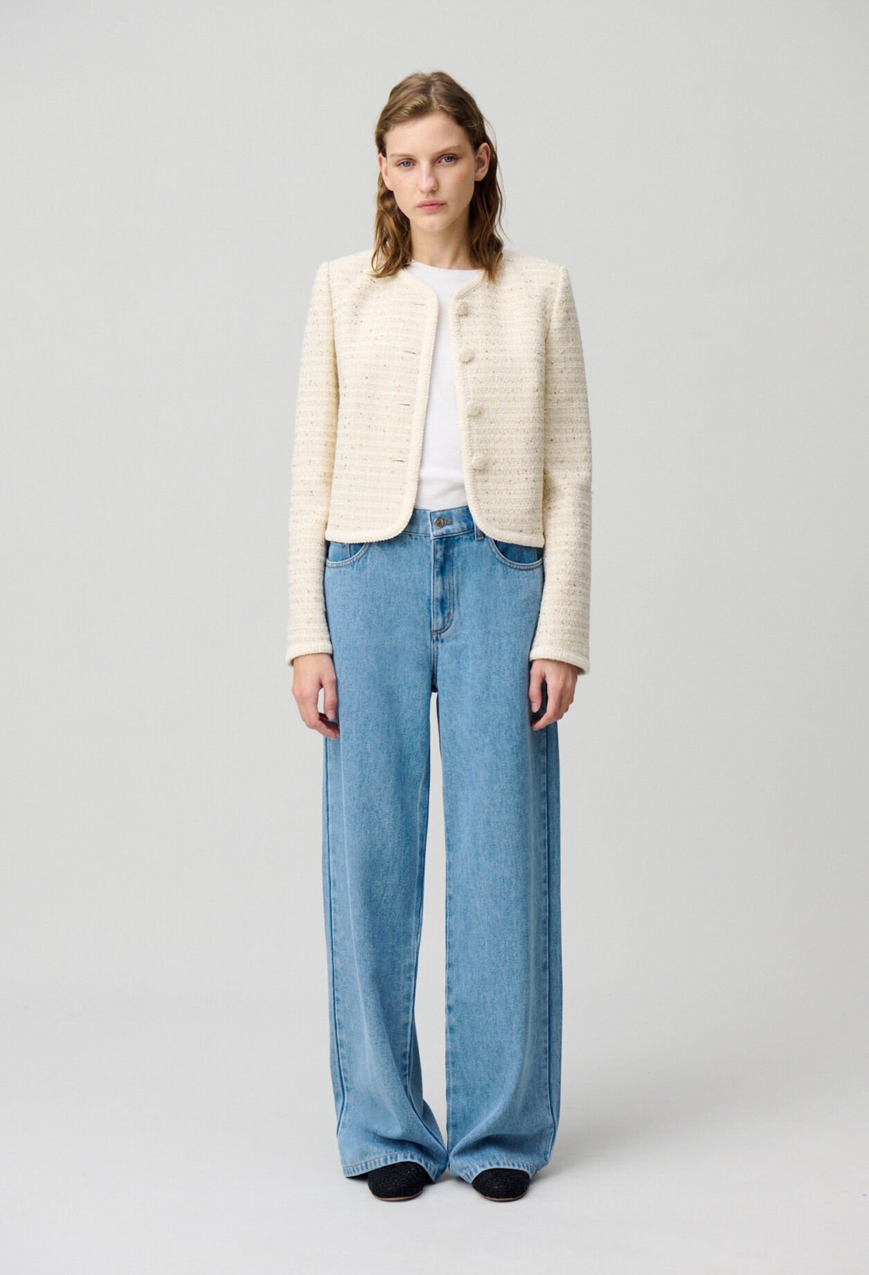 Chaqueta corta de tweed con botones