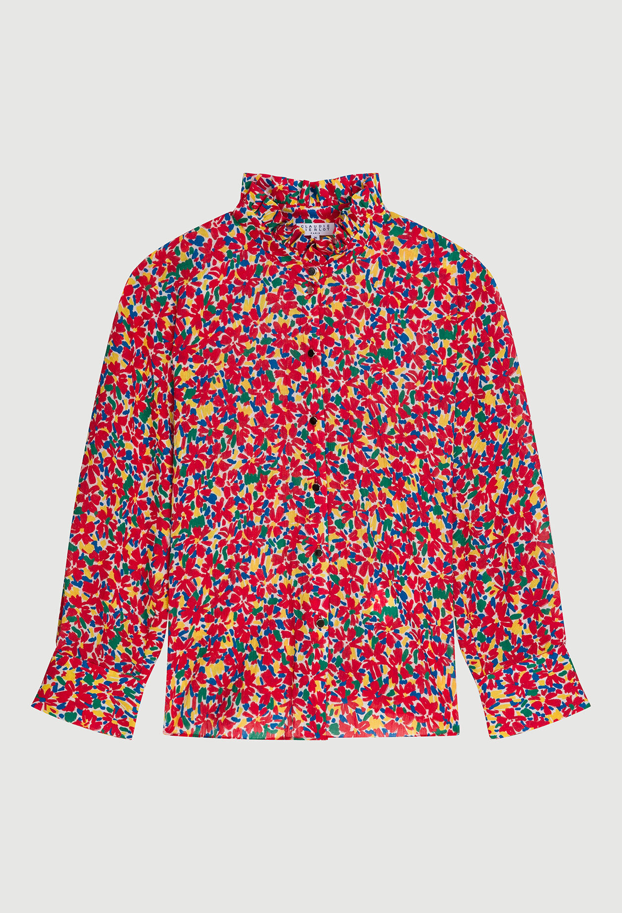 Camisa estampada con cuello victoriano