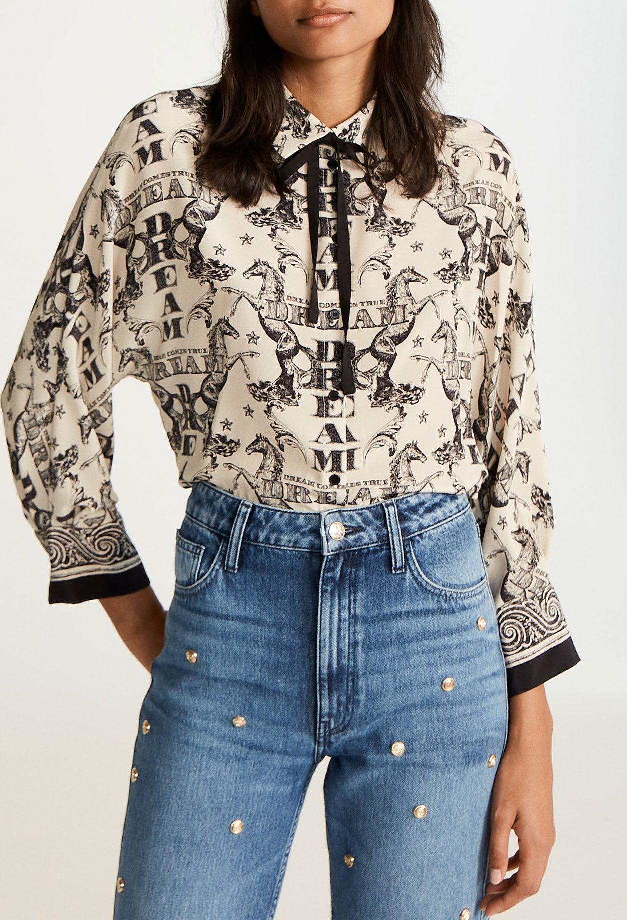Camisa estampada de cuello Lavallière