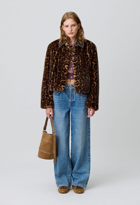 Abrigo de piel sintética leopardo
