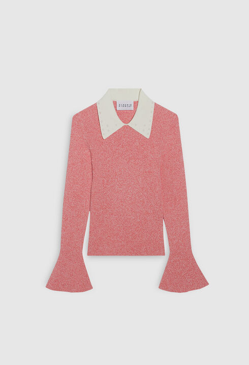 Jersey rosa moteado con cuello blanco