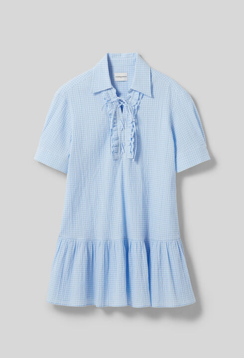 Vestido corto con volantes y lazada