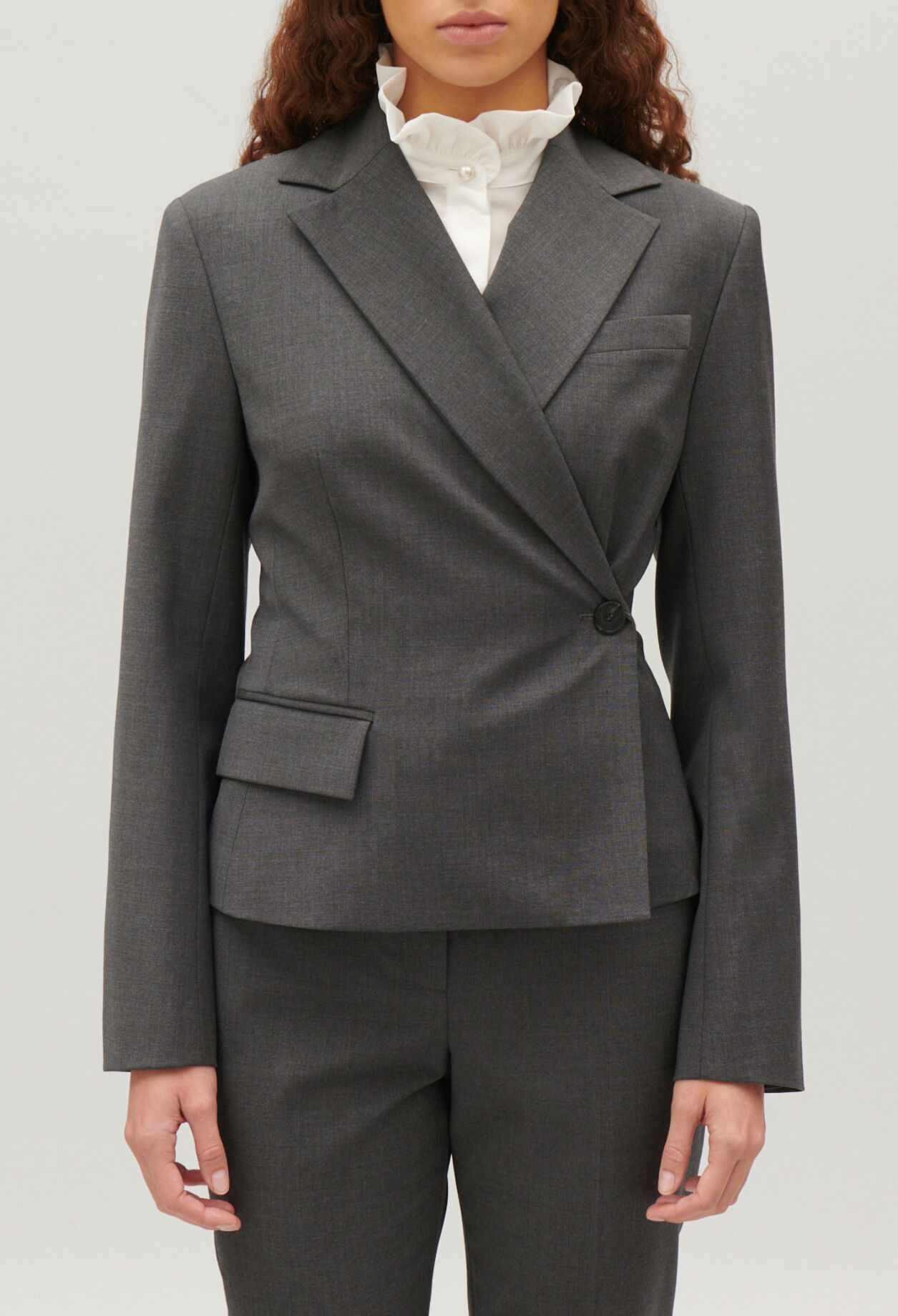 Chaqueta de traje cruzada gris chiné