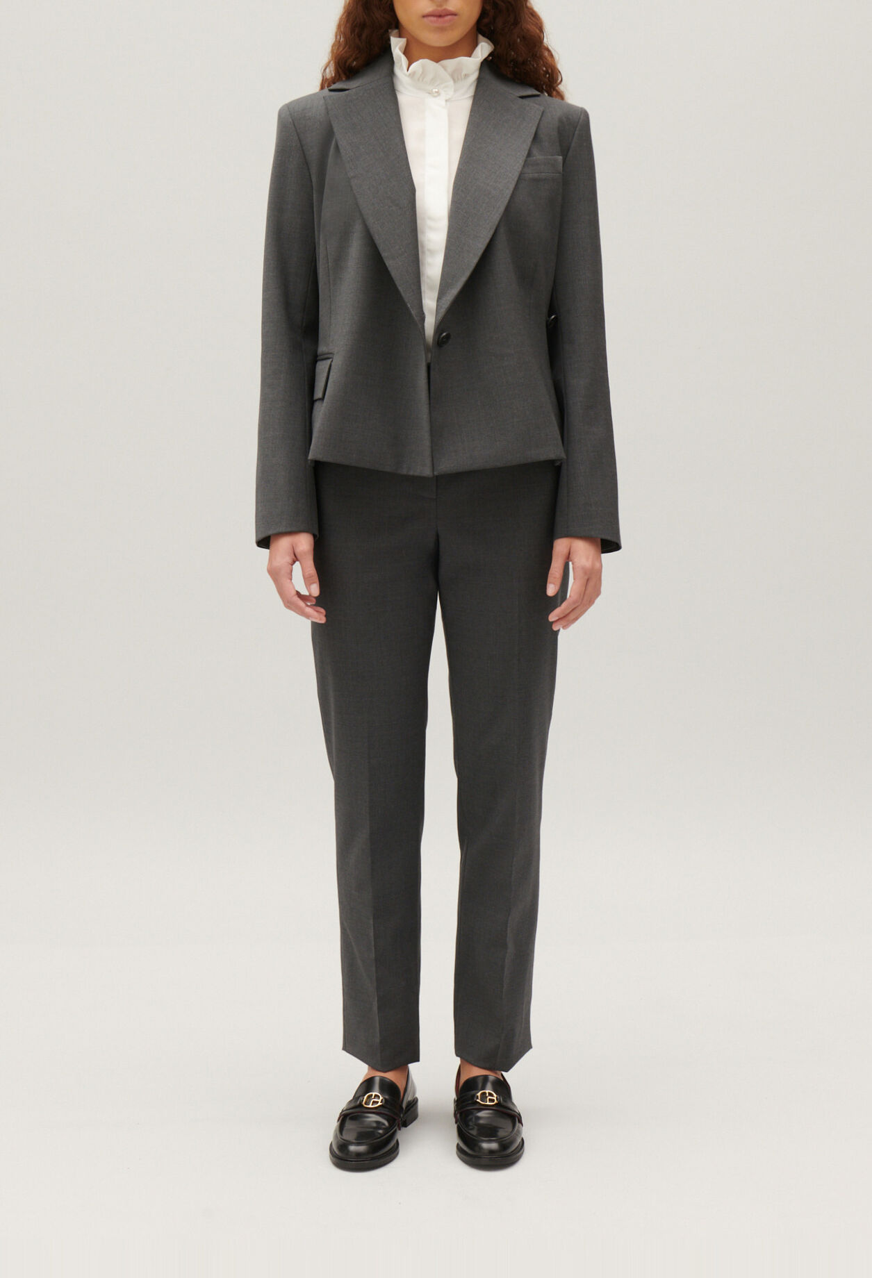 Chaqueta de traje cruzada gris chiné