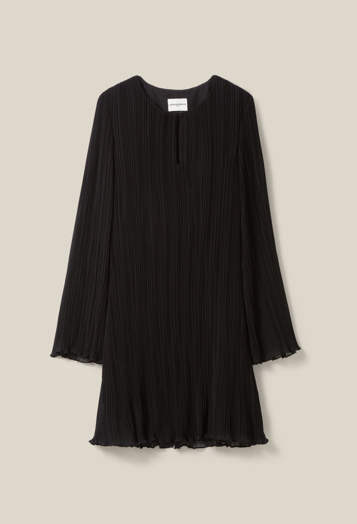 Vestido corto plisado manga larga