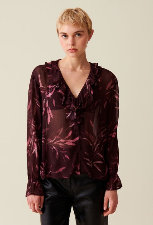 Blusa fluida estampada de manga larga