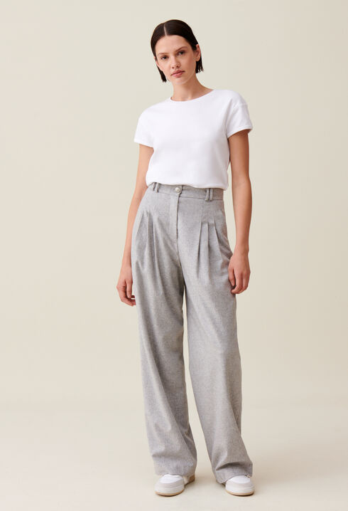 Pantalón ancho de punto gris claro